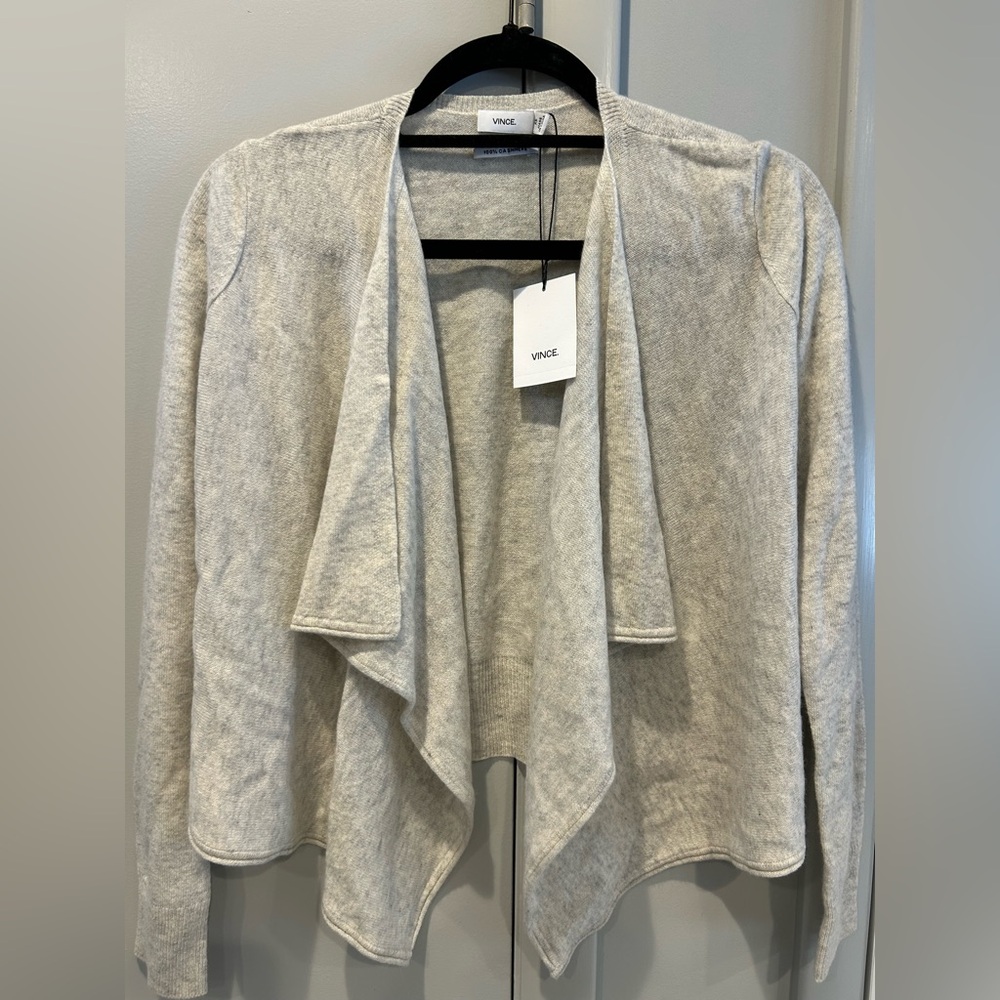 Vince Women's Light Gray Open Front Cardigan, 100% Cashmere
